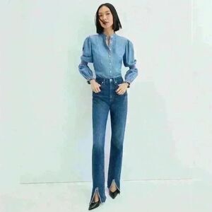 Veronica Beard Keane Long Straight Leg High Rise Jeans Size 28